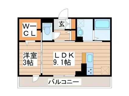 ボヌールH(1LDK/2階)の間取り写真