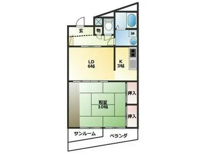 Jポートマンション(1LDK/2階)の間取り写真