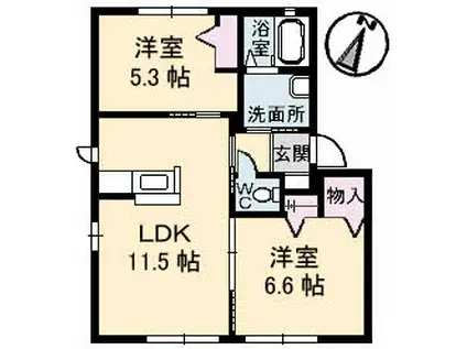 ラ・パルテール大福II  (2LDK/1階)の間取り写真