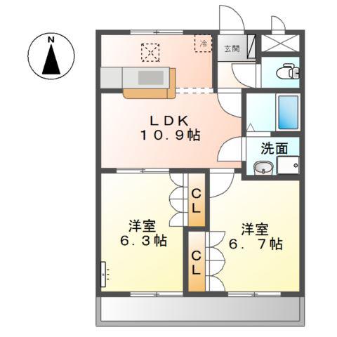 サンフィット青山(2LDK/1階)の間取り写真