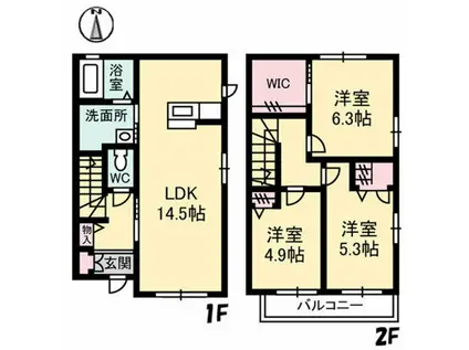 シャーメゾン向日葵 A棟(3LDK/1階)の間取り写真