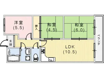 みゆきハイム(3LDK/6階)の間取り写真