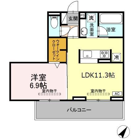 セレーナ東静岡(1LDK/2階)の間取り写真