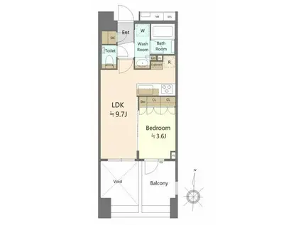 オープンレジデンシア亀戸(1LDK/9階)の間取り写真