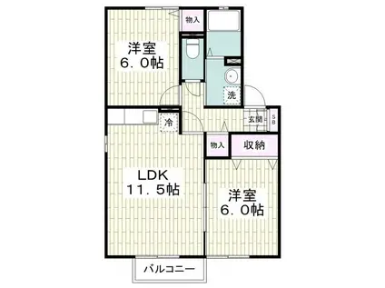 エブリーヌII(2LDK/1階)の間取り写真