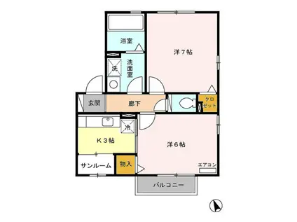 オーシャンズサイド(2SK/2階)の間取り写真