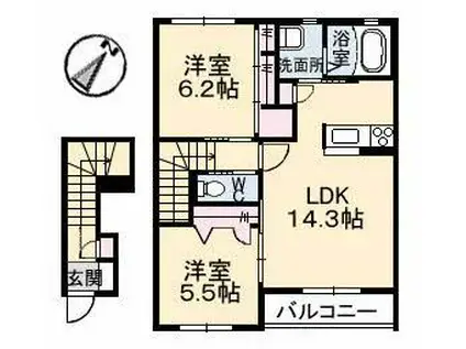 アクアヴィーヴォA棟(2LDK/2階)の間取り写真