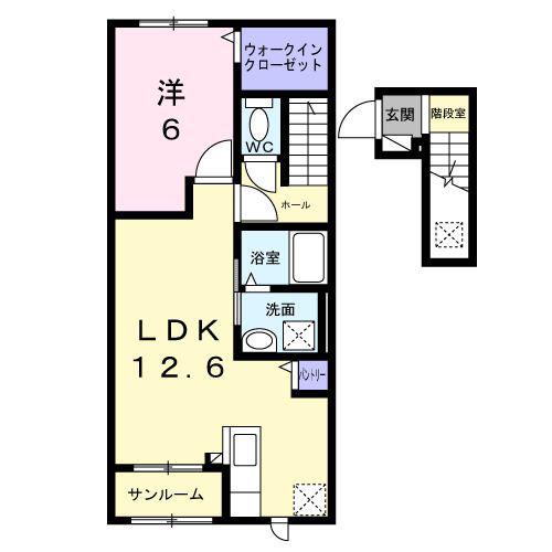 ヴァーチュ葵(1LDK/2階)の間取り写真