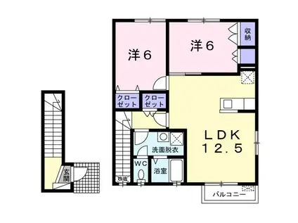 コンフォート岡小名A(2LDK/2階)の間取り写真