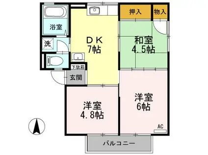 ハイム屋島(3DK/1階)の間取り写真