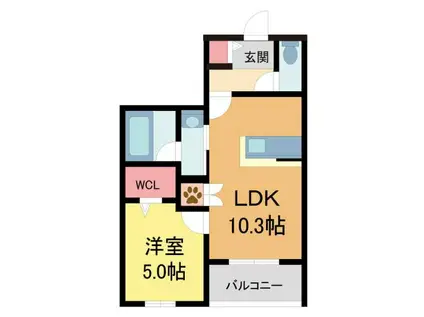 西宮市門前町ヘーベルメゾン(1LDK/2階)の間取り写真