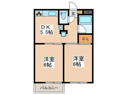 ベルヴ荻窪(2DK/1階)の間取り写真