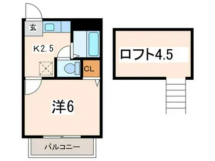 ペガサスI(1K/2階)の間取り写真