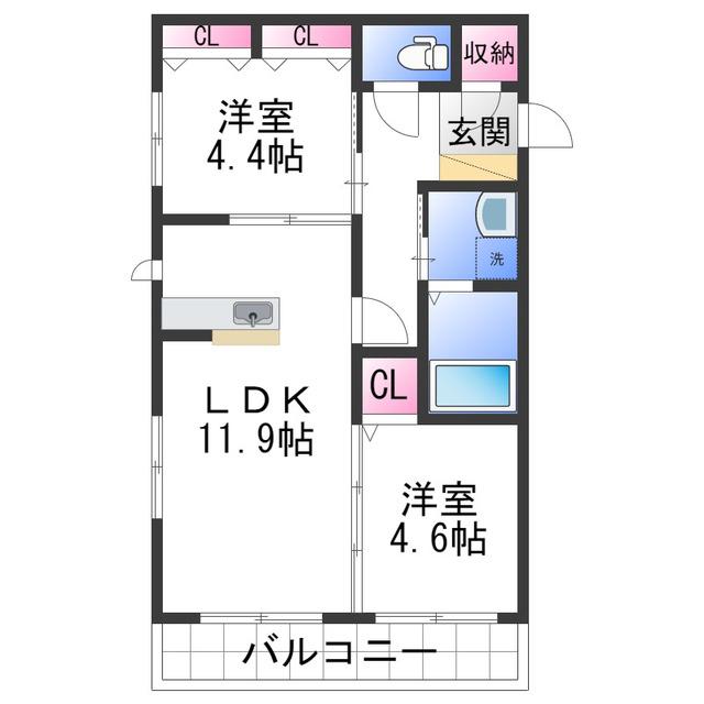 シャーメゾン彩都A(2LDK/1階)の間取り写真