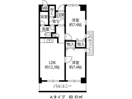 甲子園ガーデンハウス(2LDK/6階)の間取り写真
