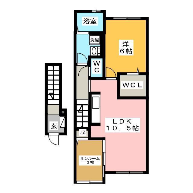 メゾンアンジュ琴塚 C(1LDK/2階)の間取り写真