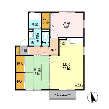 エスコルタ新町B(2LDK/2階)の間取り写真