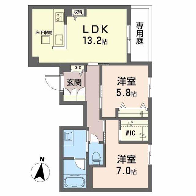 ラウンドヒルズK(2LDK/1階)の間取り写真