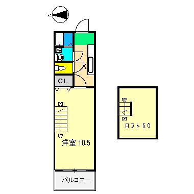カーサ南万々(1K/2階)の間取り写真