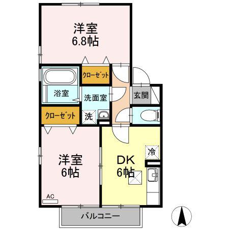 リビングタウン今里B棟(1LDK/1階)の間取り写真