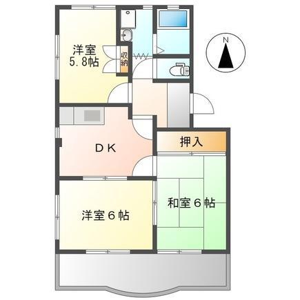 リバーマウスB(3DK/1階)の間取り写真