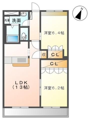 アメニティ羽島(2LDK/1階)の間取り写真