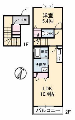 シャーメゾンベルブランシュ(1LDK/2階)の間取り写真