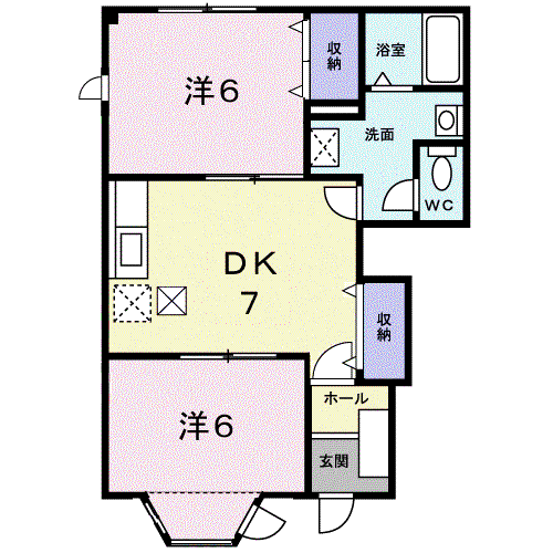 コスモC(2DK/1階)の間取り写真