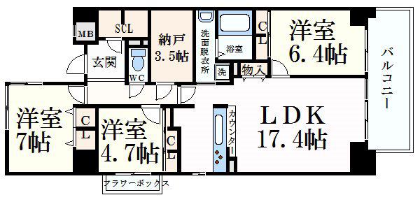 キャッスルコート飾磨弐番館(3SLDK/8階)の間取り写真