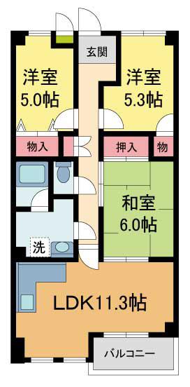 エリシオン宝塚(3LDK/2階)の間取り写真