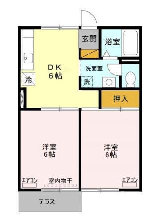 シェリールアタゴII(2DK/1階)の間取り写真