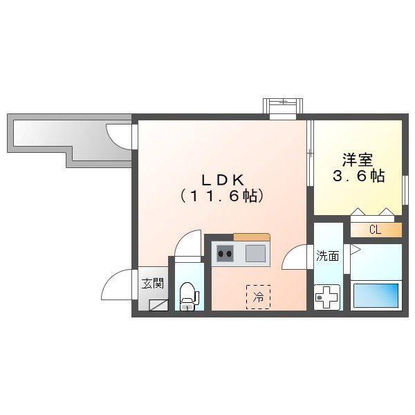 緑と風のクーレ(1LDK/2階)の間取り写真