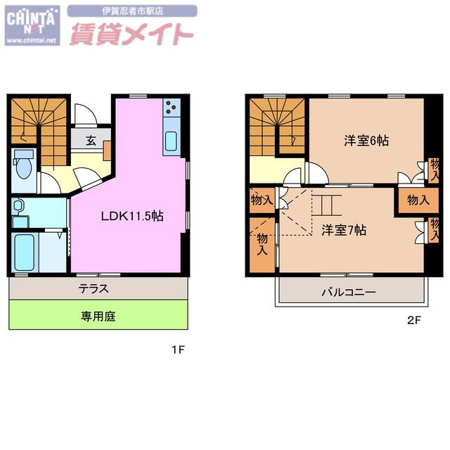 グランディス城東 B棟(2LDK/1階)の間取り写真