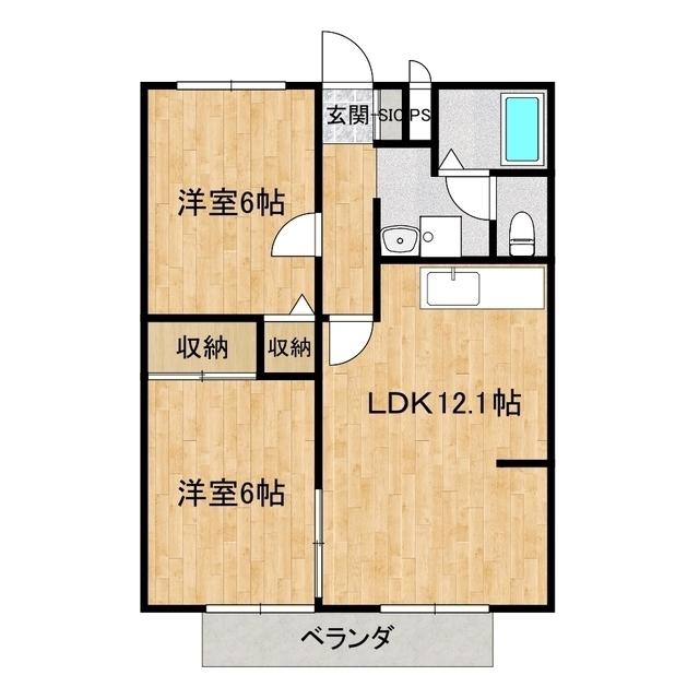 サニーヒル赤塚B棟(2LDK/1階)の間取り写真