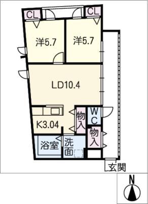 CALM CUATRO(2LDK/1階)の間取り写真
