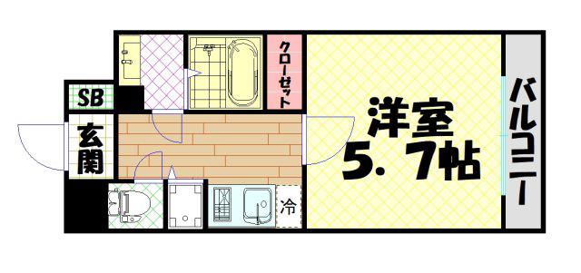 ルクレ難波(1K/2階)の間取り写真
