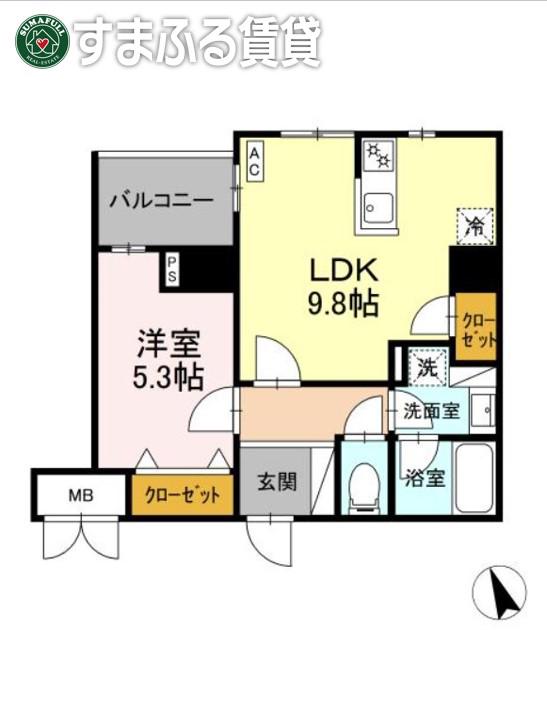 ヴィラ トルチュ東刈谷(1LDK/3階)の間取り写真