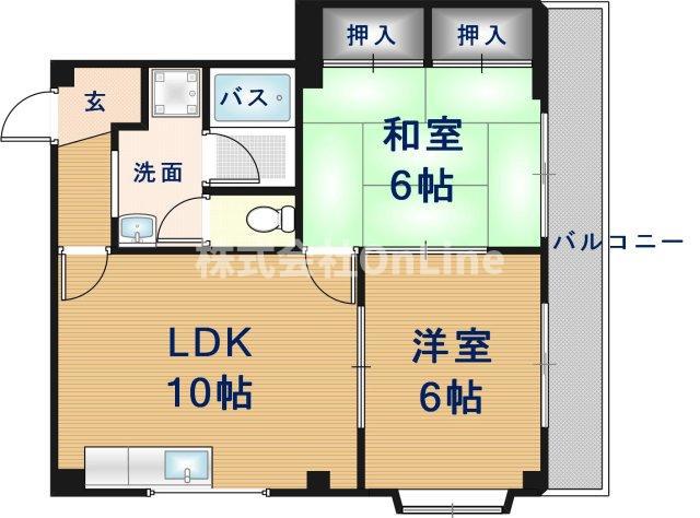 ビートル山本北E棟(2LDK/1階)の間取り写真