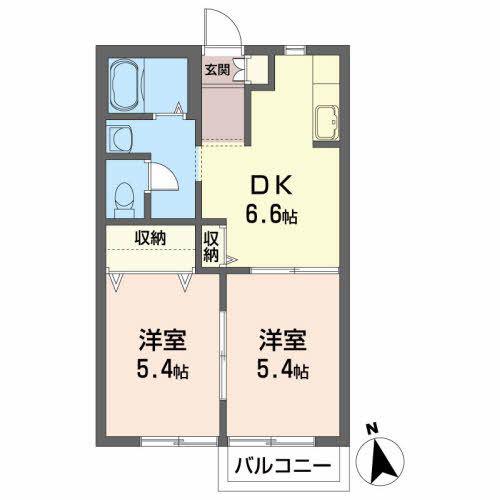 ドエルポラリスB(2DK/2階)の間取り写真
