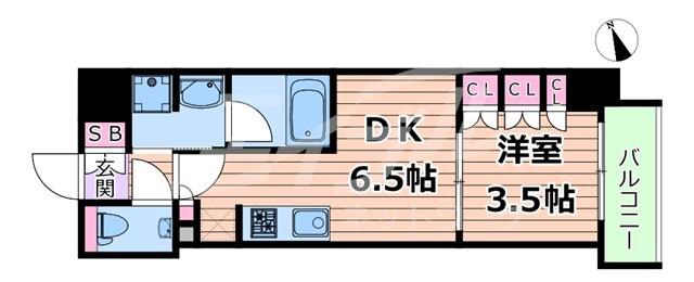 ザ・パークハビオ都島テラス(1DK/9階)の間取り写真