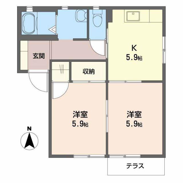 ソシア中陰(2K/1階)の間取り写真