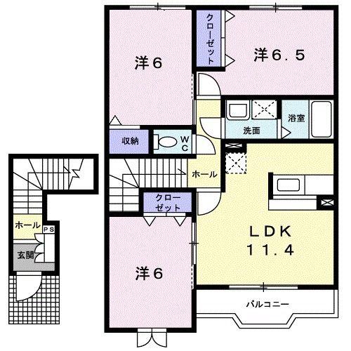 メゾン デ ソレイユII(3LDK/2階)の間取り写真
