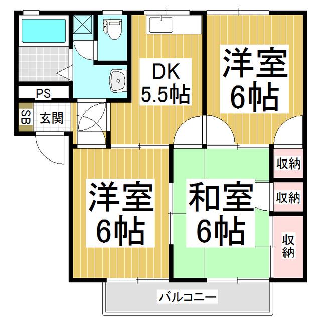 プリーザント宮沖D棟(3DK/2階)の間取り写真