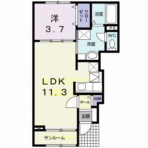 フェリーチェ II(1LDK/1階)の間取り写真