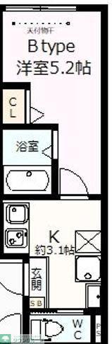 べルテイン関原(1K/1階)の間取り写真