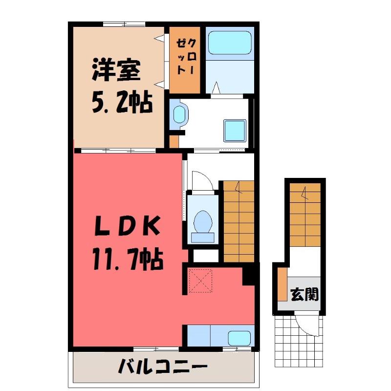 ネオヴィレッジ(1LDK/2階)の間取り写真