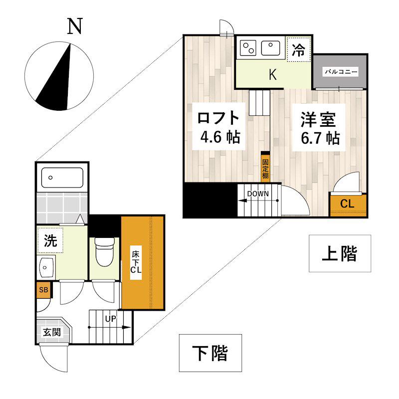 ADC新外クルーク(1K/1階)の間取り写真
