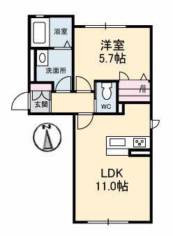 グランドヒルズ原尾島(1LDK/2階)の間取り写真