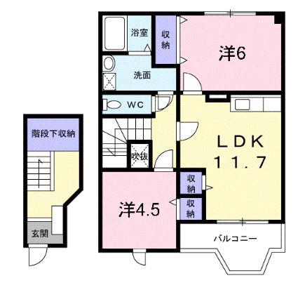 ファインキャピタル A・B(2LDK/2階)の間取り写真