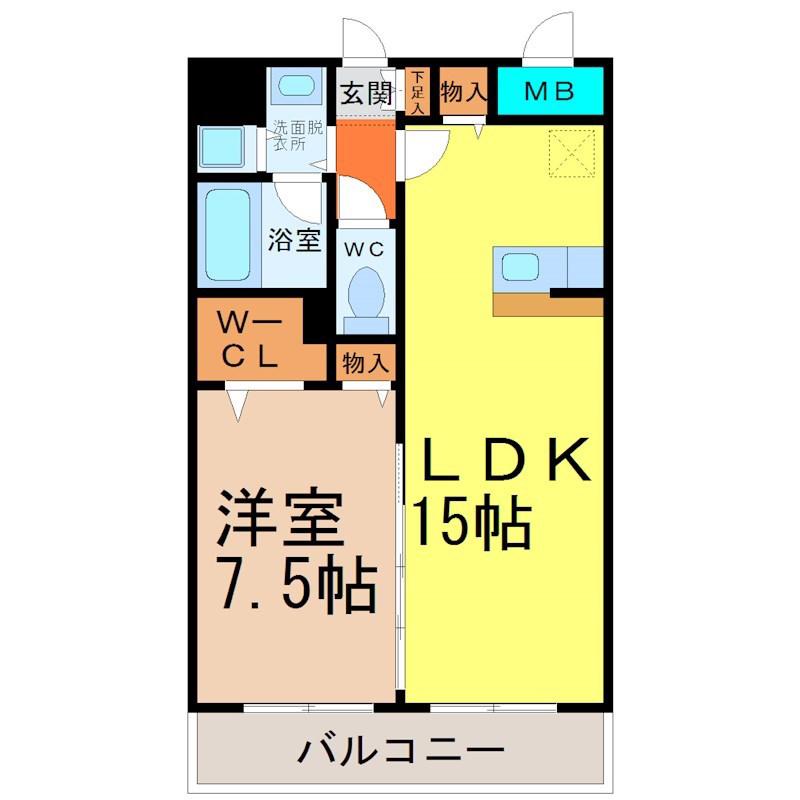 地下鉄名城線 東別院駅 徒歩6分 12階建 築20年(1LDK/2階)の間取り写真